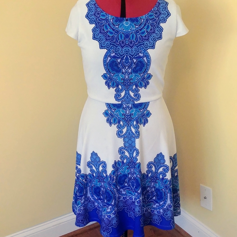 Blue and white dress